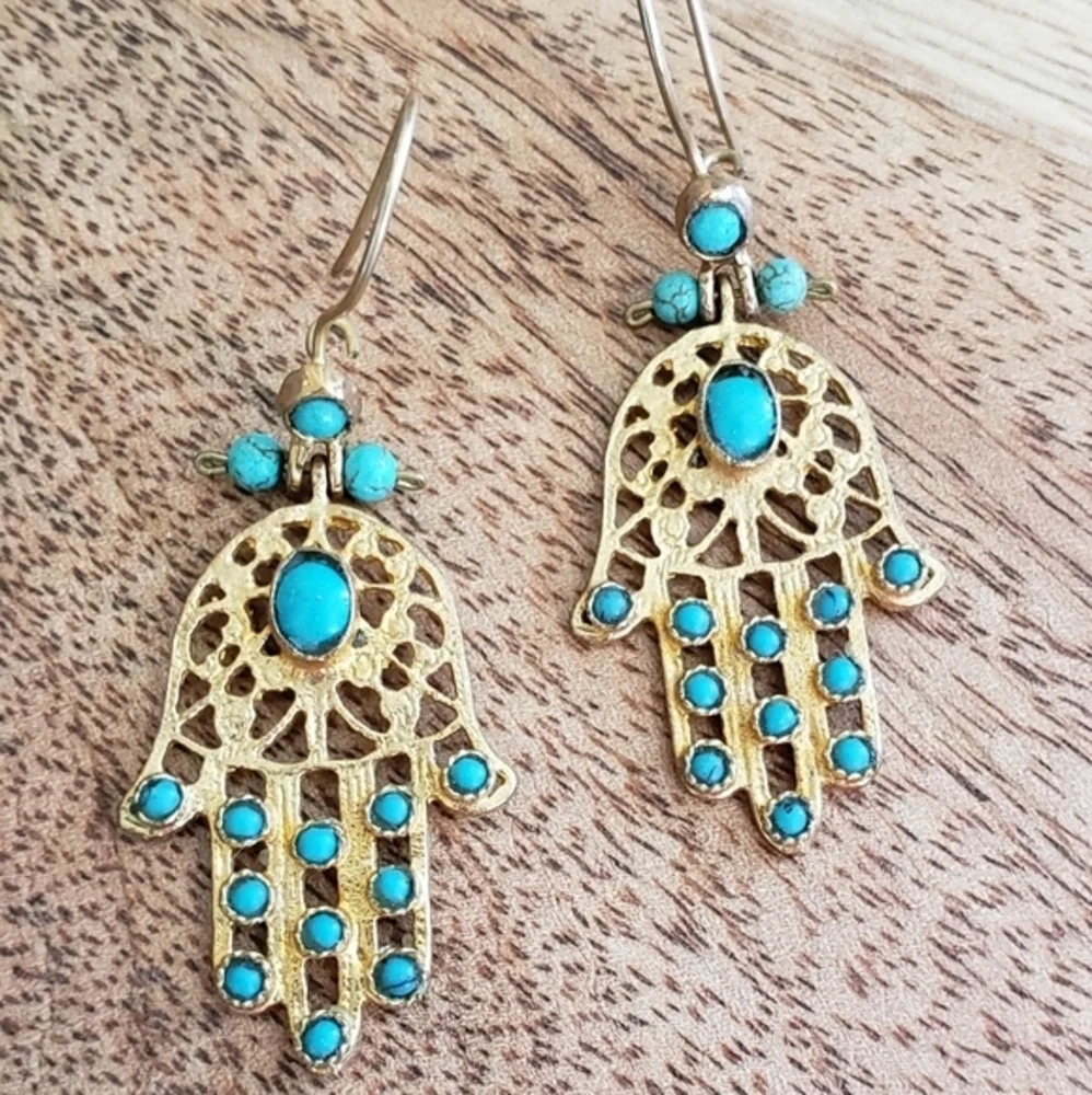 Turquoise and gold earrings - Picture 2 of 5
